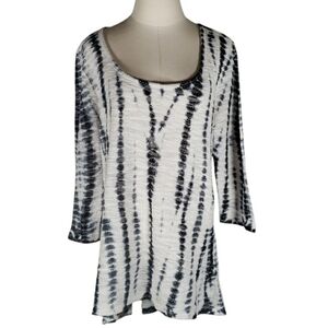 XCVI XL Textured Navy White Dip Dye Scoopneck Hi-Lo Tunic Top Nautical Boho